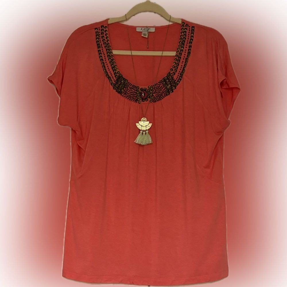 I.C.Y. Collection neckline- jeweled top!